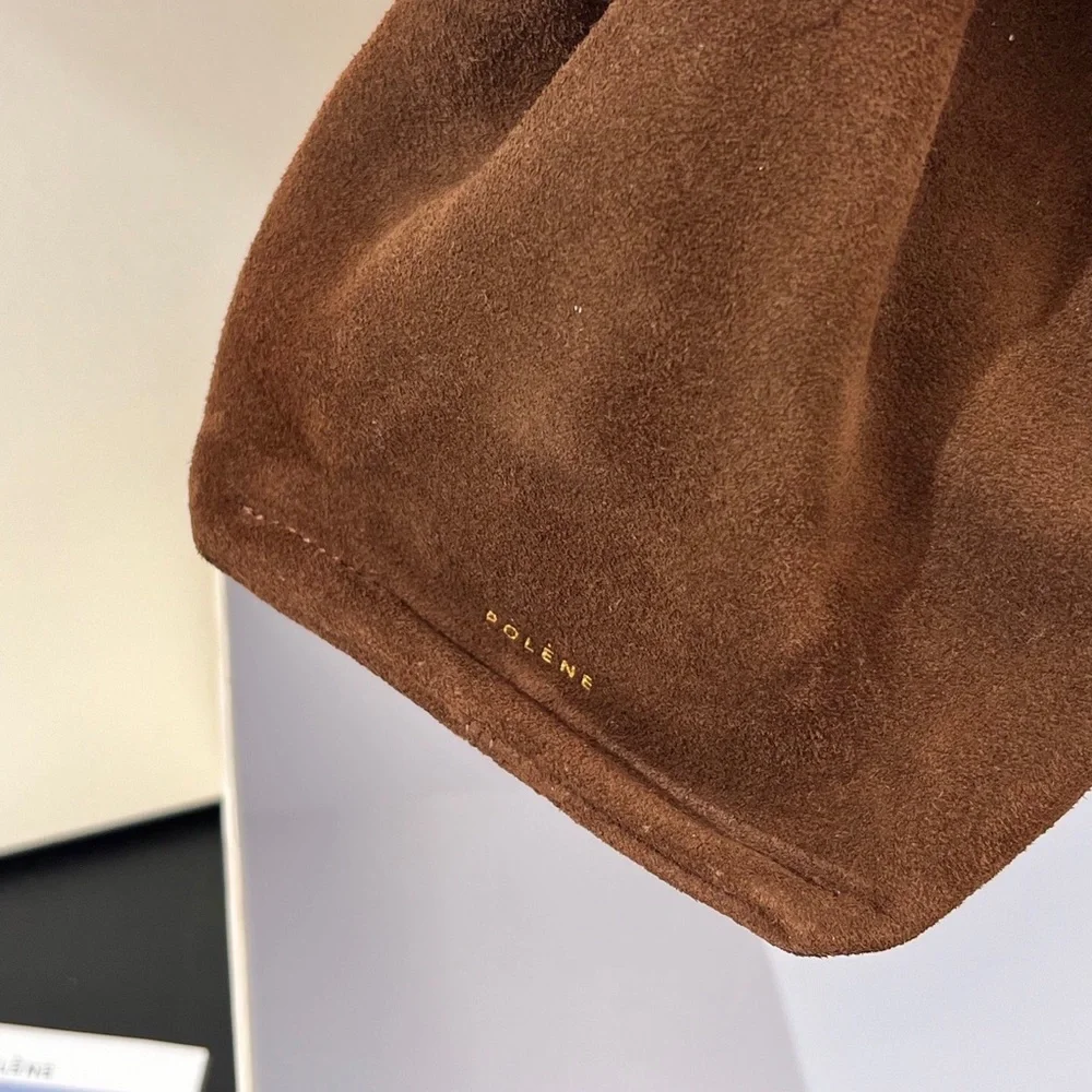 Polene Suede Shoulder Bag in Chestnut Brown - Picture 9 of 9